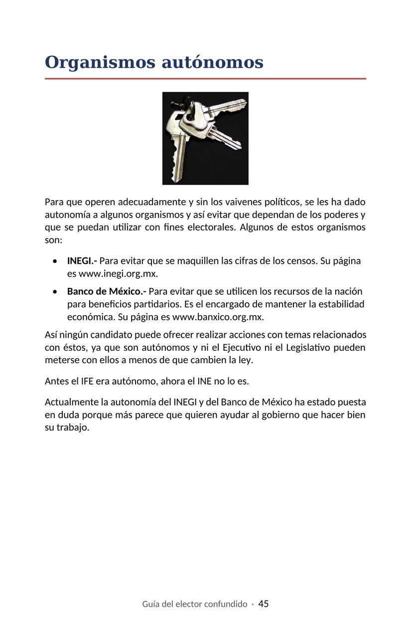 Hoja 45 de la Guía del elector confundido