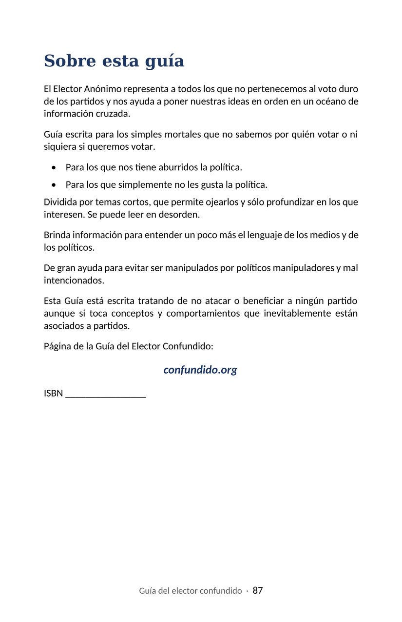 Hoja 87 de la Guía del elector confundido